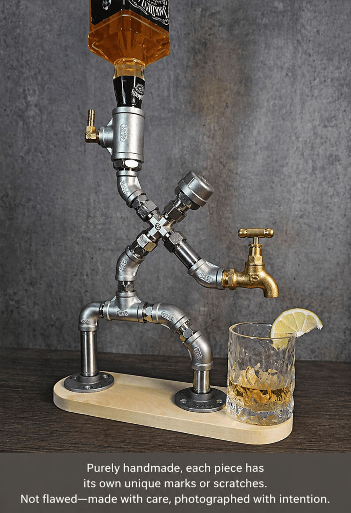 Handmade Stainless Steel Pipe Robot Wine Dispenser – Industrial Vintage Bar Decor & Gravity Liquor Pour Rack