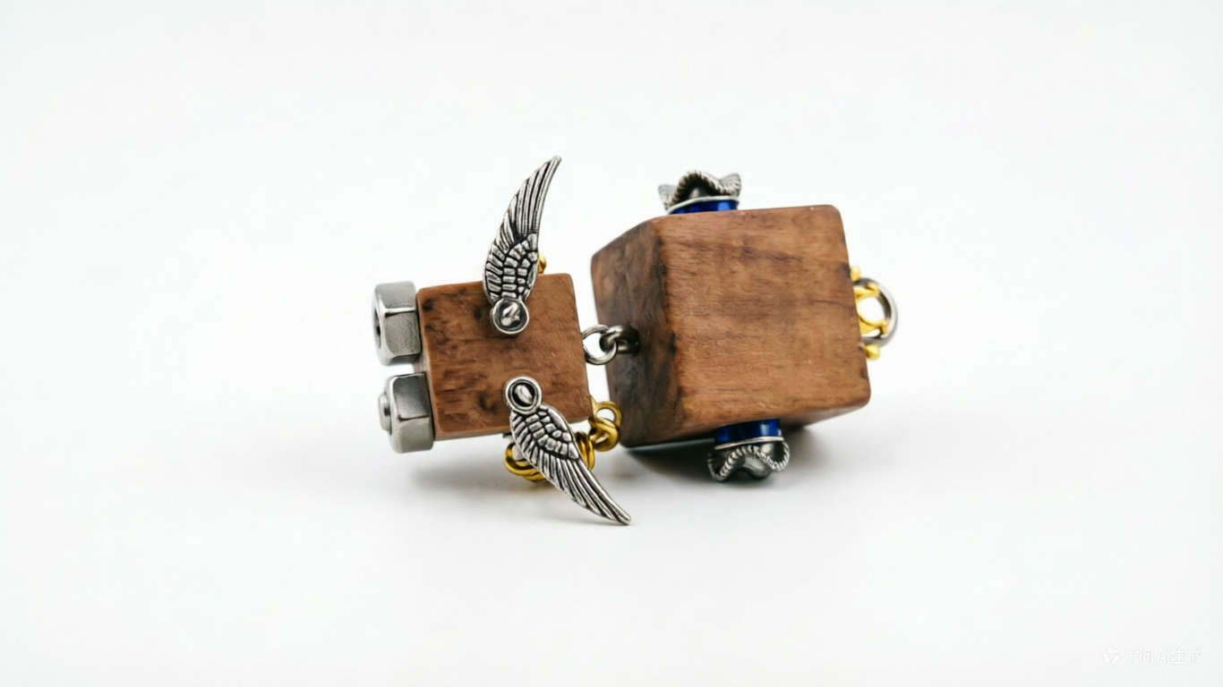 Steampunk Wooden Robot Keychain - Image 3