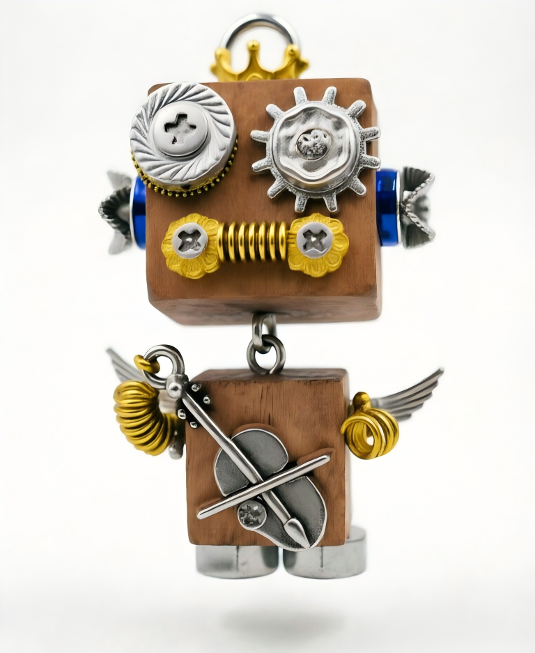 Steampunk Wooden Robot Keychain